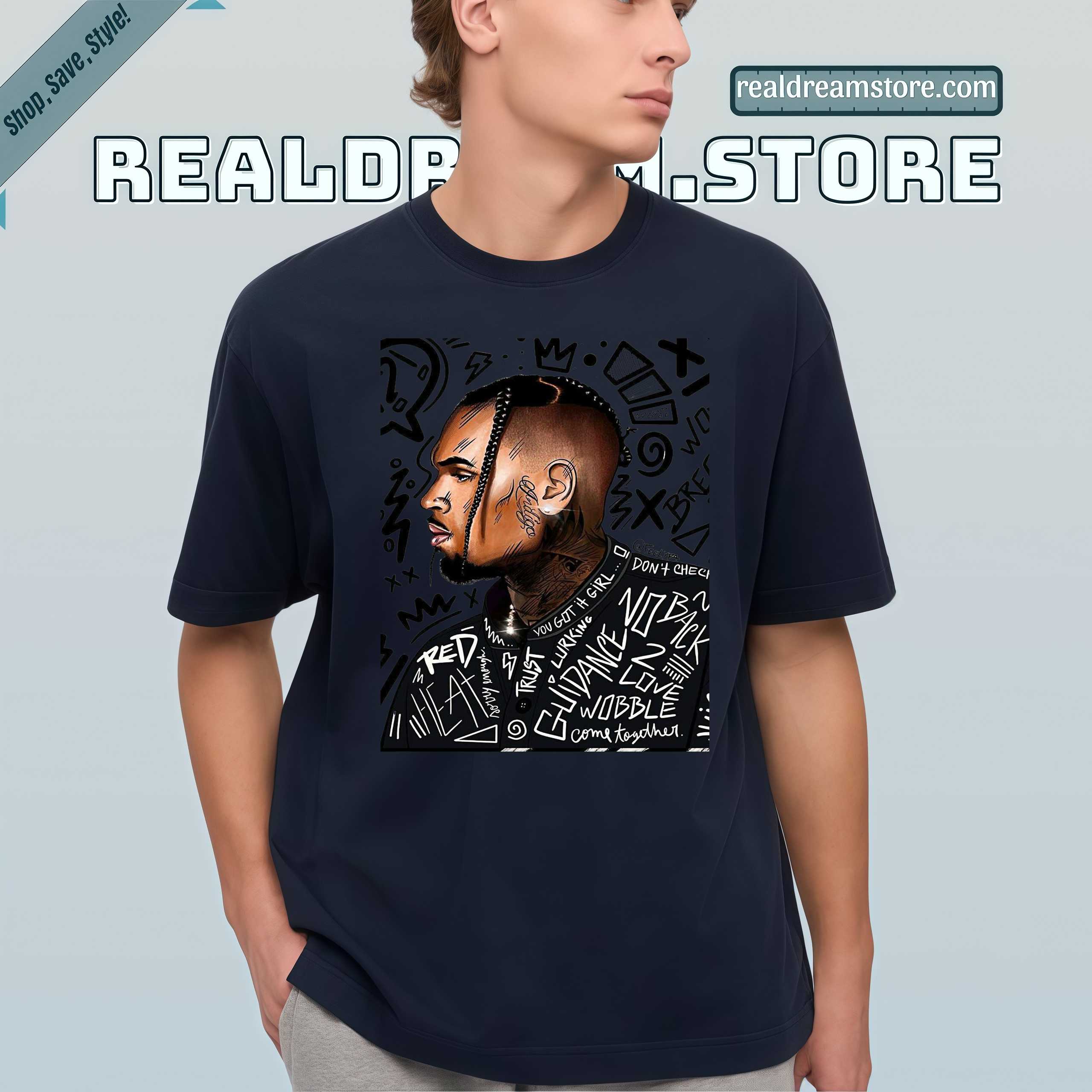 Chris Brown Geometric Portrait Tshirt – Modern Graphic Art Dark Color Tee